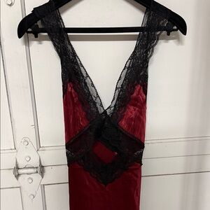 Rumored Red Satin Chemise with Black Lace